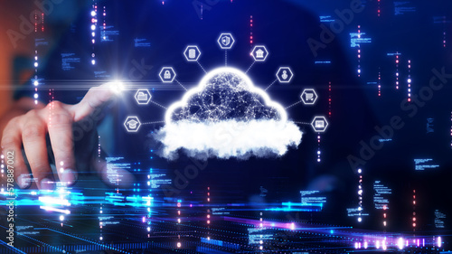 Cloud and edge computing technology concept with cybersecurity data protection system. People choose cloud computing services to upload and store document files of various sizes as needed.