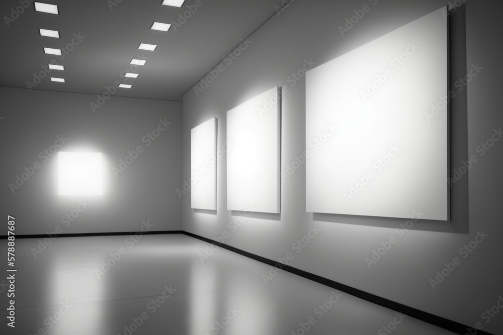 white light giant art gallery with blank canvases, Generative AI white light giant art gallery with blank canvases, Generative AI