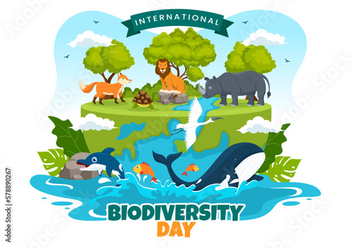 World Biodiversity Day on May 22 Illustration with Biological Diversity, Earth and Animal in Flat Cartoon Hand Drawn for Landing Page Templates