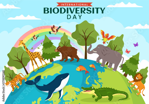 World Biodiversity Day on May 22 Illustration with Biological Diversity, Earth and Animal in Flat Cartoon Hand Drawn for Landing Page Templates