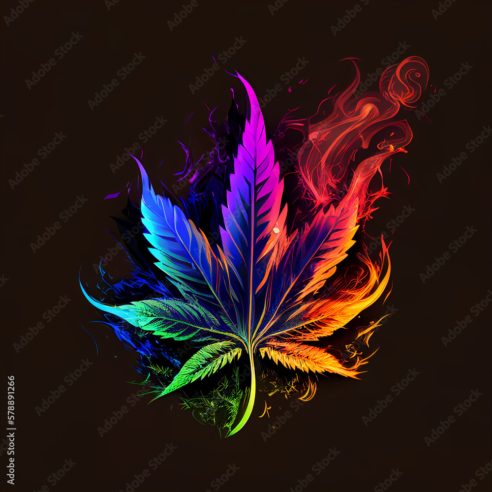Naklejka premium colorful marijuana leaf for cbd hemp oil advertising, generative AI