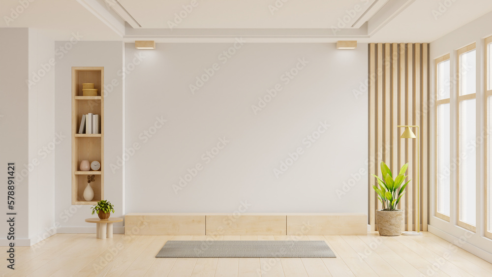 Mockup a TV wall mounted with decoration in living room and white wall. - obrazy, fototapety, plakaty 