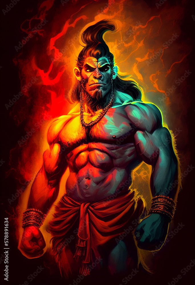 Hindu God Hanuman, Lord Hanuman, Hanumanji, Bajrangbali, Pawanputra Hanuman, Pawanputra, Anjaniputra, Anjani Putra, generative AI