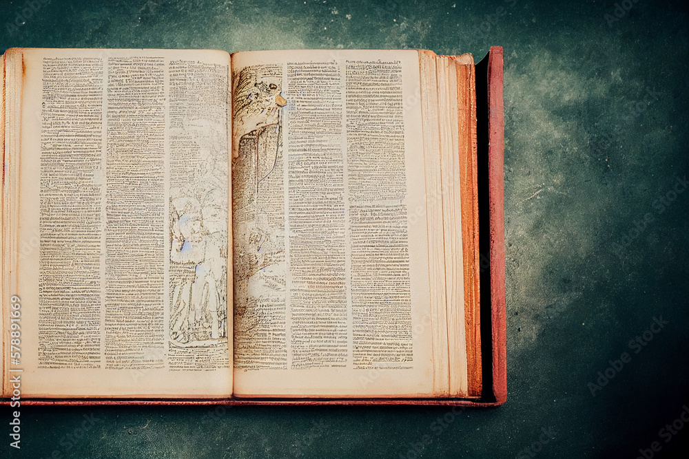 Fototapeta premium old yellowed book with old yellowed pages, generative AI