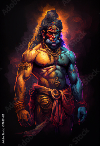 Hindu God Hanuman, Lord Hanuman, Hanumanji, Bajrangbali, Pawanputra Hanuman, Pawanputra, Anjaniputra, Anjani Putra, generative AI