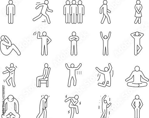 stickman man people silhouette icons set vector