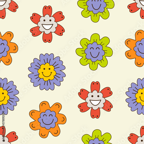 Seamless print  happy flowers. Repeatable background  fabulous element. Continuous flat vector illustration........