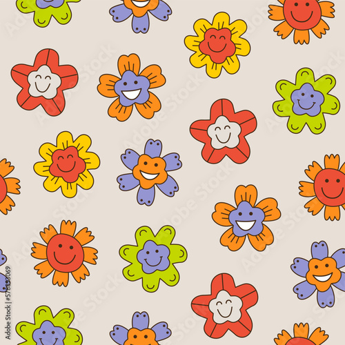 Seamless pattern, glad flowers. Continuous background, cute vector flower. Stylish repeating design........ © crafftiss