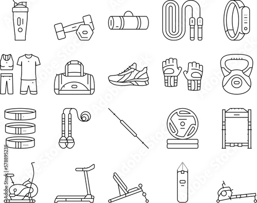 fitness sport gym healthy icons set vector