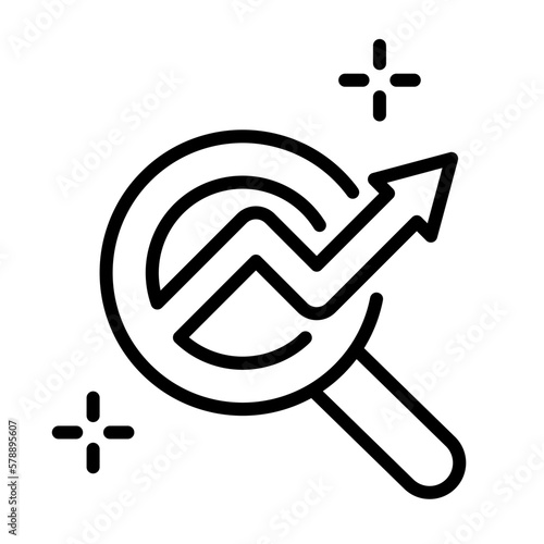 Icono de análisis de datos. Lupa buscador. Buscar resultados. Marketing. Ilustración vectorial