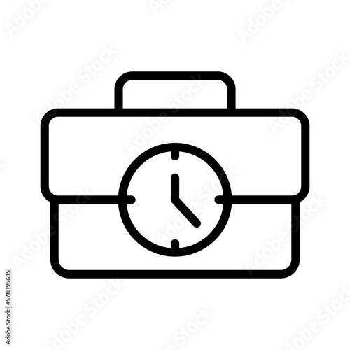 Icono de horario de trabajo. Reloj y maleta de trabajo. Concepto de tiempo laboral. Ilustración vectorial