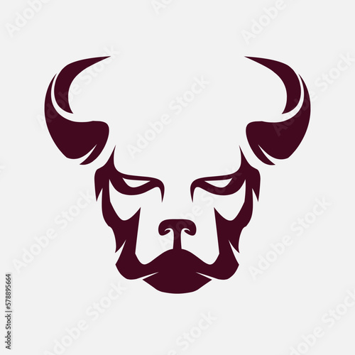 Dog demon evil logo. Simple negative space vector design. Isolated with soft background.
