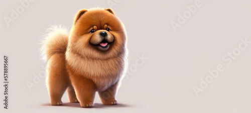 Chow chow dog cute illustration on white background. Generative Ai