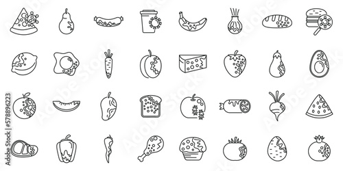 Food contamination icons set outline vector. Touch virus. Spoiled touch photo