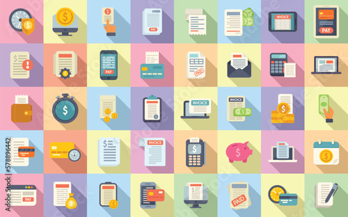 Payment terms icons set flat vector. Card credit. Document recharge