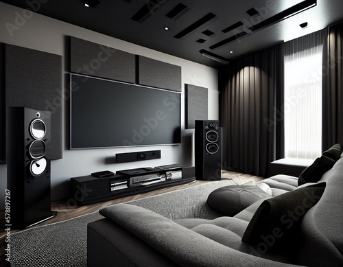 A Contemporary and Minimal Home Theater | Generative AI