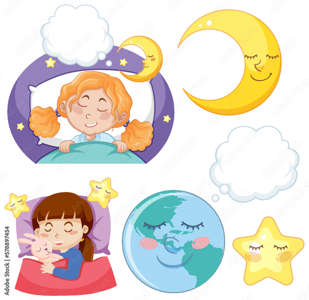 Set of girl having a good night sleep Set of girl having a good night sleep