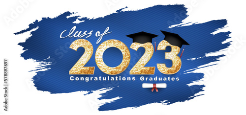 Class of 2023 Vector text for graduation gold design, congratulation event, T-shirt, party, high school or college graduate. Lettering for greeting, invitation card