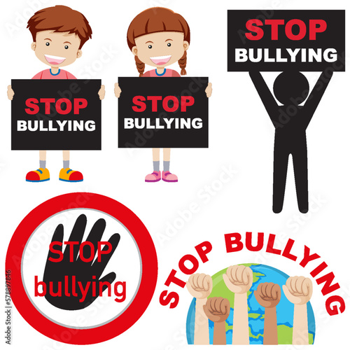 Stop Bullying Cartoon Icons Set