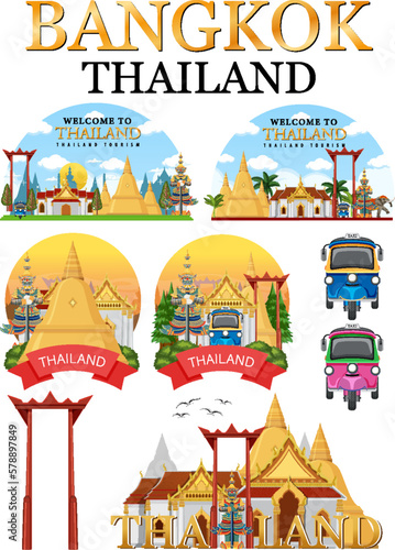 Bangkok Thailand Landmark Logo Banner