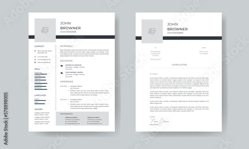 Professional Creative Resume and Elegant Cover Letter or letterhead template for Business Job Applications 