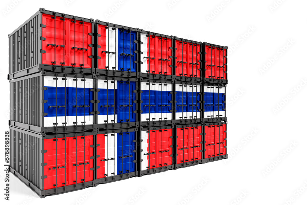 Obraz premium The concept of Norway export-import, container transporting and national delivery of goods. The transporting container with the national flag of Norway, view front