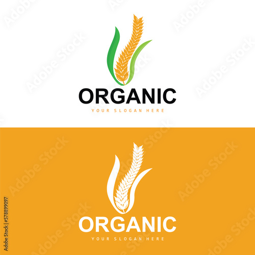 Wheat Rice Logo, Agricultural Organic Plants Vector, Luxury Design Golden Bakery Ingredients