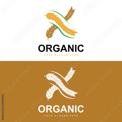 Wheat Rice Logo, Agricultural Organic Plants Vector, Luxury Design Golden Bakery Ingredients