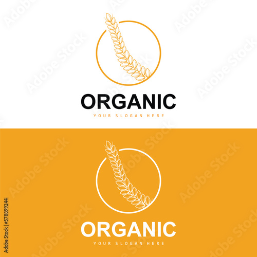 Wheat Rice Logo, Agricultural Organic Plants Vector, Luxury Design Golden Bakery Ingredients
