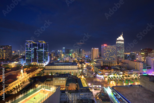 The night scene in District 1, Downtown Ho Chi Minh City, Vietnam. © Quang