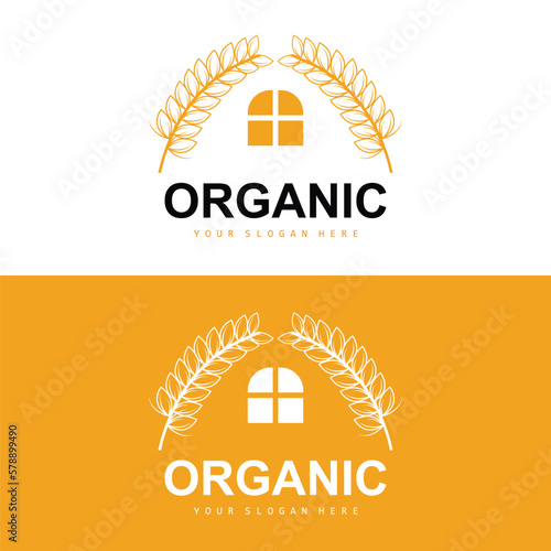 Wheat Rice Logo, Agricultural Organic Plants Vector, Luxury Design Golden Bakery Ingredients