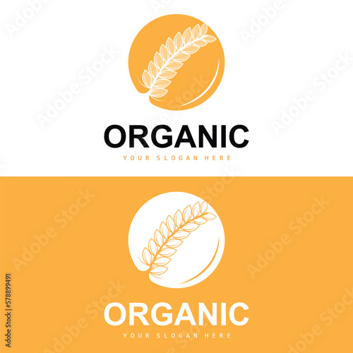 Wheat Rice Logo, Agricultural Organic Plants Vector, Luxury Design Golden Bakery Ingredients
