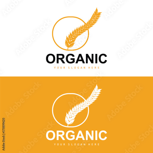 Wheat Rice Logo, Agricultural Organic Plants Vector, Luxury Design Golden Bakery Ingredients