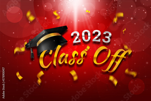 class off 2023 background with graduation toga hat illustration