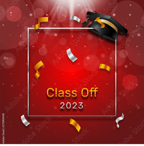 class off 2023 background with graduation toga hat illustration