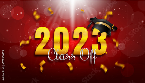class off 2023 background with graduation toga hat illustration