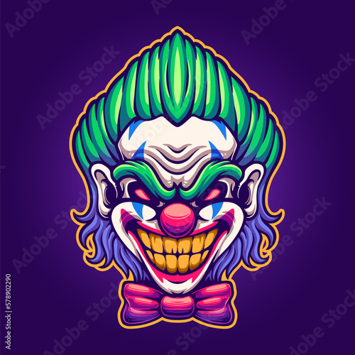 Joker face angry clown illustrations for mascot, tshirt, sticker, and label