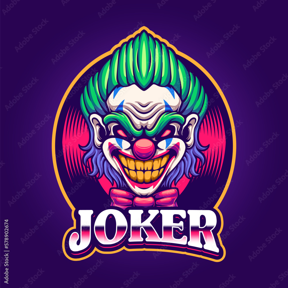Scary face joker mascot gaming logo design Stock Vector Adobe Stock