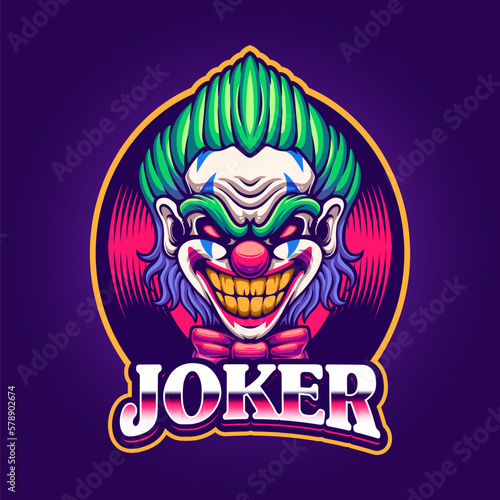 Scary face joker mascot gaming logo design
