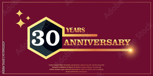 30th anniversary gold color logotype style with hexagon shape with white color number font on red background vector illustration