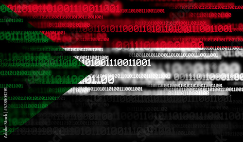 Flag of Sudan on binary code. Modern technology concept
