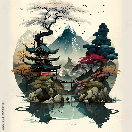 Fotografie, Obraz Discovering the Beauty of Japanese Landscape Art: Explore the Majestic Nature an