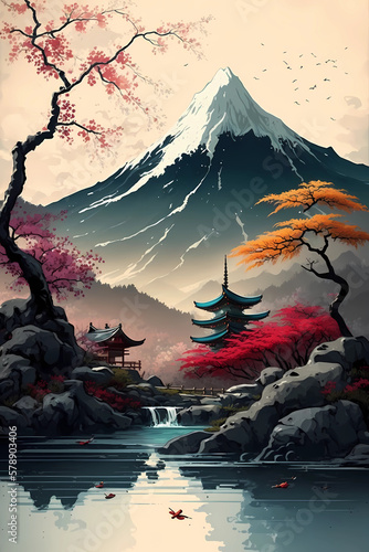 Discovering the Beauty of Japanese Landscape Art: Explore the Majestic Nature and Culture through Paintings | AI Generative