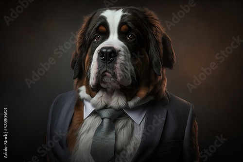 Portrait of a Saint Bernard dog in a business suit © Luis