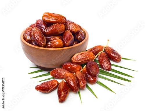 Dried dates fruits isolated on white background.