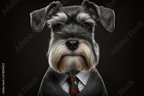 Portrait of a Miniature Schnauzer dog in a business suit