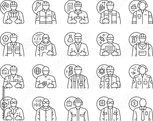 engineer technology work man icons set vector