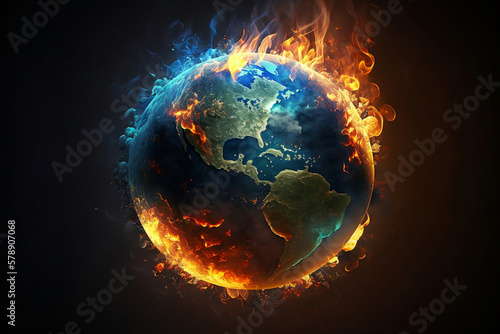 earth damage, Burning globe earth, generative ai