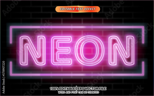 Neon glow shiny puprle text effect editable template design