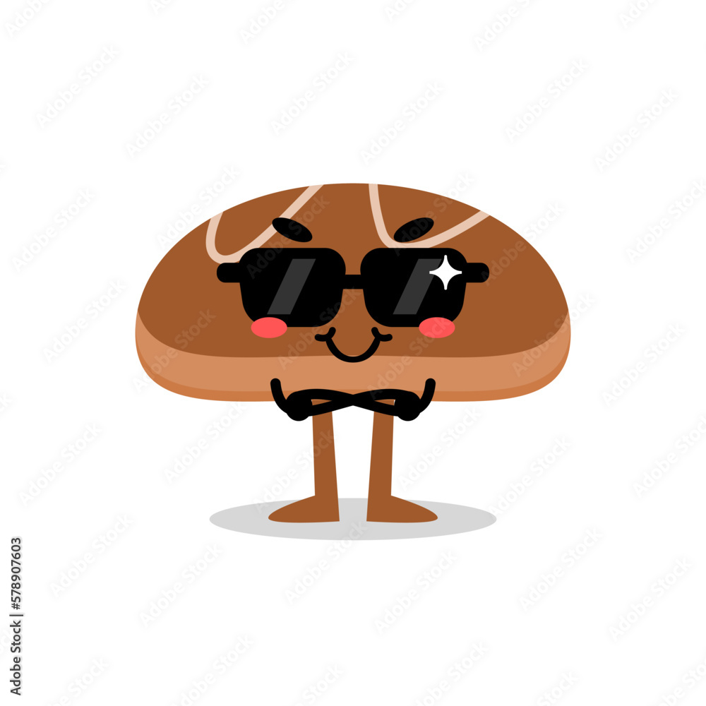 happy bread cute mascot character wearing a sunglasses. happy bread cute mascot character wearing a sunglasses.